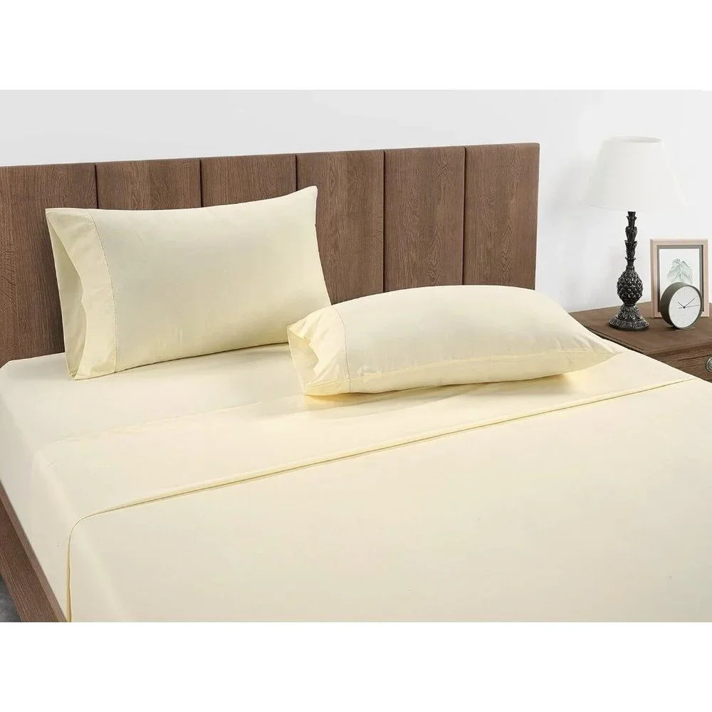 King Size 4 Piece 100% Organic Cotton Sheet Set Light Yellow Color